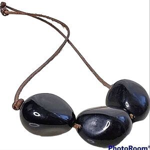 Artist-Made Black Polished Stone Necklace